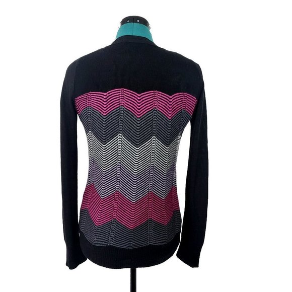 Forever 21 Chevron Print Cardigan Sweater Pink Purple Gray Black Medium - Picture 4 of 6